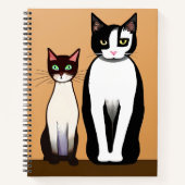Carnet Chat et chaton noir et blanc rétro moderne (Devant)