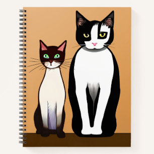 Carnet Chat et chaton noir et blanc rétro moderne