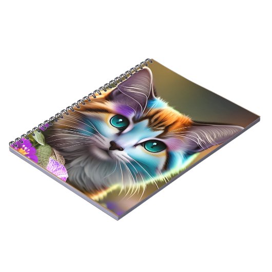 Carnet chat et fleurs bleu et rouille calico (Côté gauche)