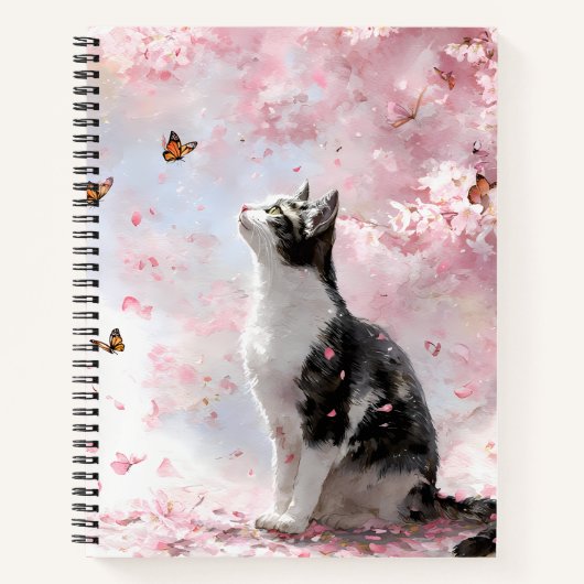 Carnet Chat Fleur de Cerisier et Papillons (1) (Devant)