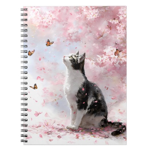 Carnet Chat Fleur de Cerisier et Papillons (1) (Devant)