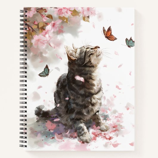 Carnet Chat Fleur de Cerisier et Papillons (11) (Devant)