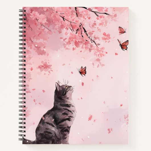 Carnet Chat Fleur de Cerisier et Papillons (12) (Devant)