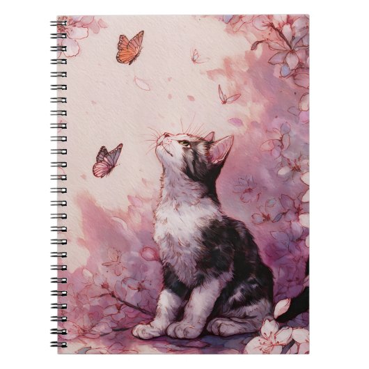 Carnet Chat Fleur de Cerisier et Papillons (2) (Devant)