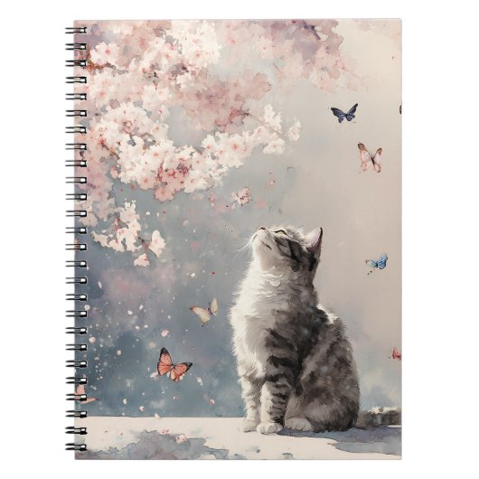 Carnet Chat Fleur de Cerisier et Papillons (6) (Devant)