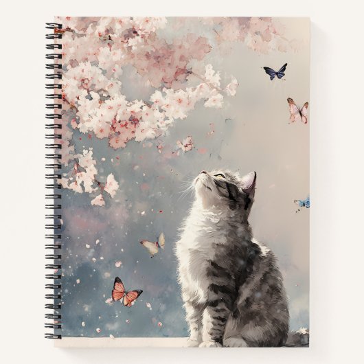 Carnet Chat Fleur de Cerisier et Papillons (6) (Devant)