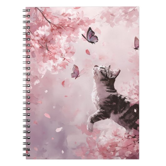 Carnet Chat Fleur de Cerisier et Papillons (7) (Devant)