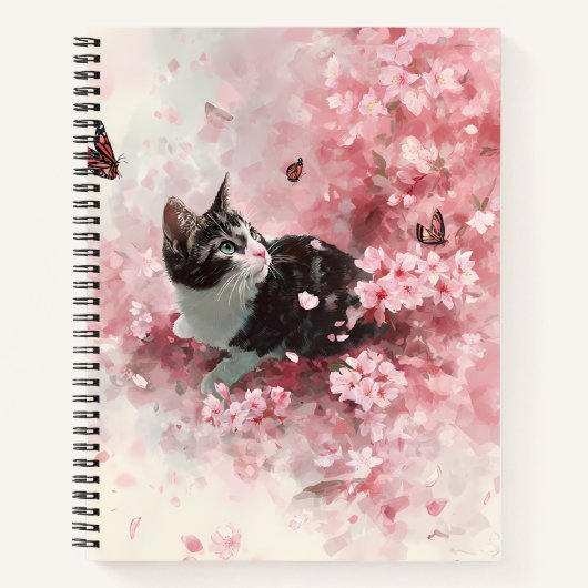 Carnet Chat Fleur de Cerisier et Papillons (8) (Devant)