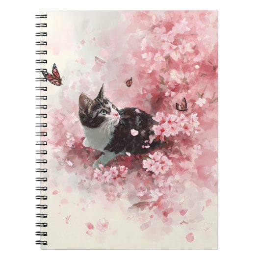 Carnet Chat Fleur de Cerisier et Papillons (8) (Devant)