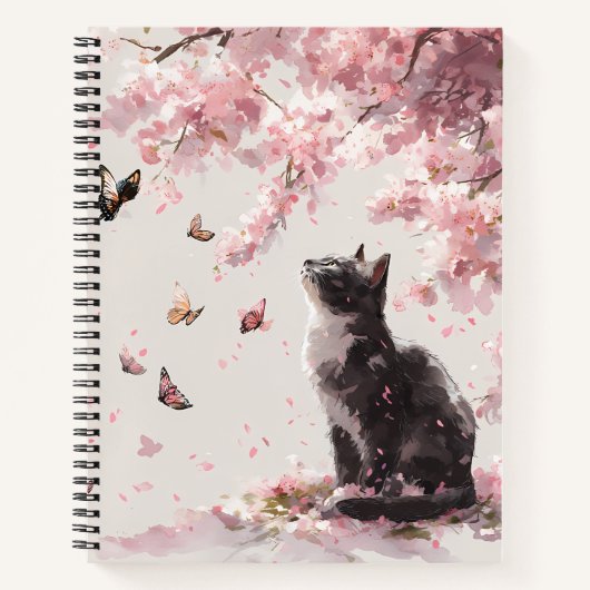 Carnet Chat Fleur de Cerisier et Papillons (9) (Devant)