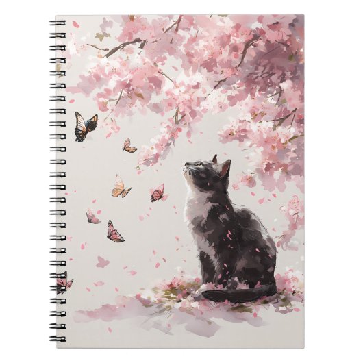 Carnet Chat Fleur de Cerisier et Papillons (9) (Devant)