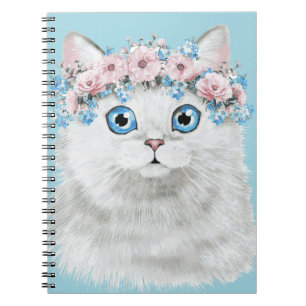 Carnet Chat floral blanc doux
