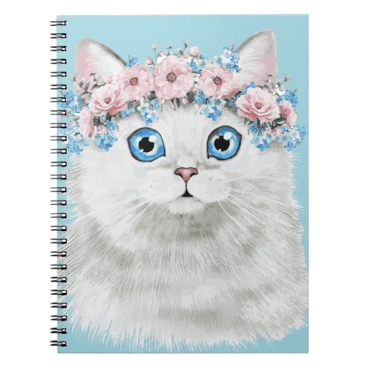 Carnet Chat floral blanc doux (Devant)