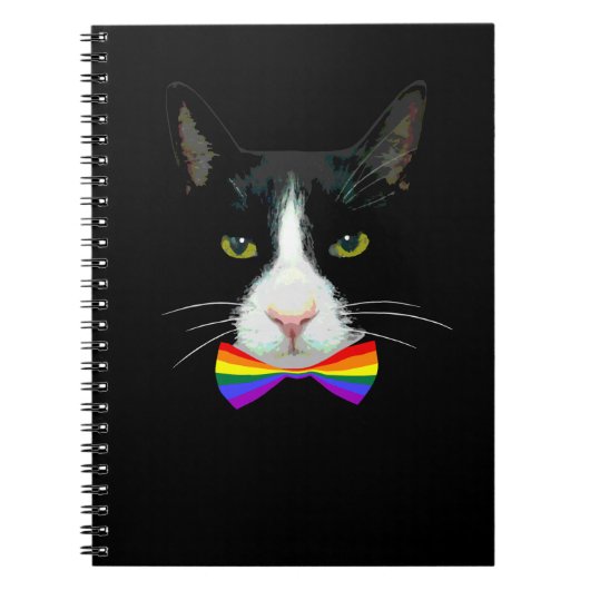 Carnet Chat gay LGBT avec Cravate arc-en-ciel (Devant)