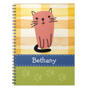 Carnet Chat Gribouillé, Damier Jaune, Empreintes de Patte