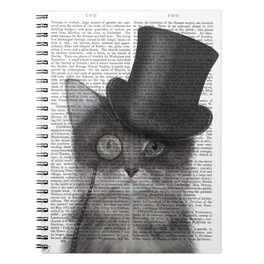 Carnet Chat gris avec chapeau supérieur (Devant)