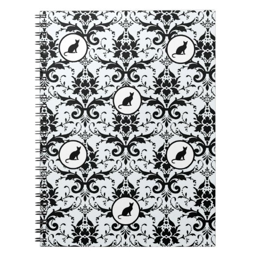 Carnet Chat inspiré Damask Elegance bleu clair (Devant)