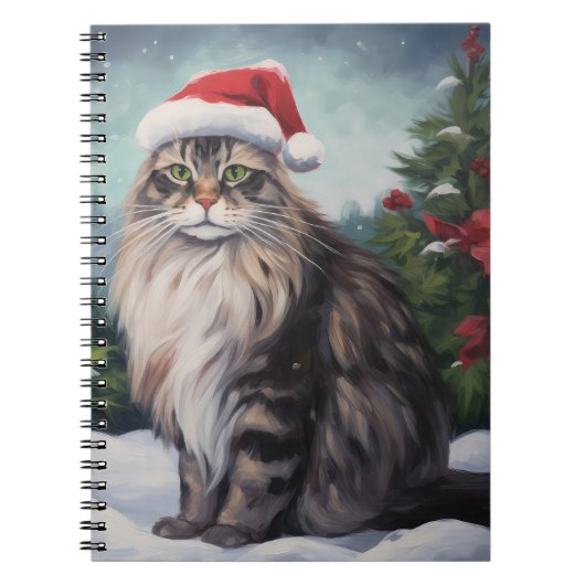 Carnet Chat Maine Coon à Noël de neige (Devant)