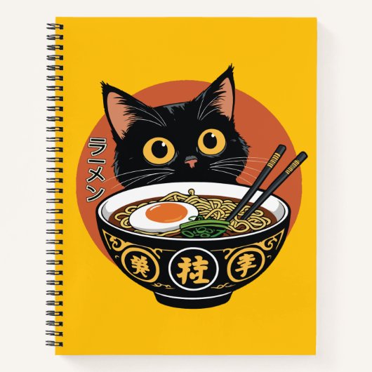 Carnet Chat mangeant des ramen (Devant)