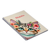 Carnet Chat mignon aquarelle florale  (Côté Droit)