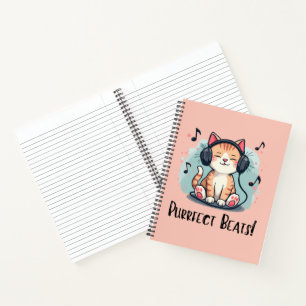 Carnet Chat Mignon avec Écouteurs Art Amoureux de Musique