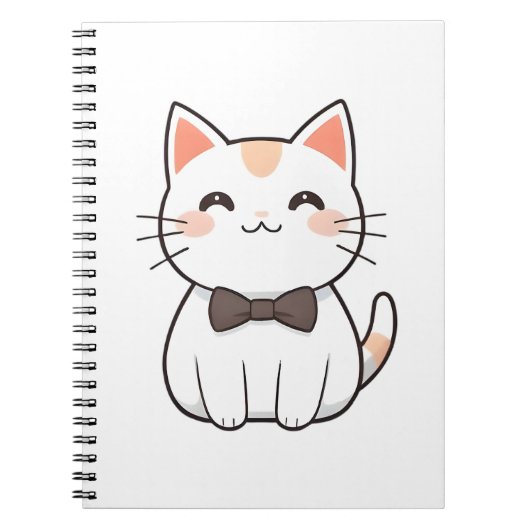 Carnet Chat Mignon avec Nœud Papillon Design Kawaii (Devant)