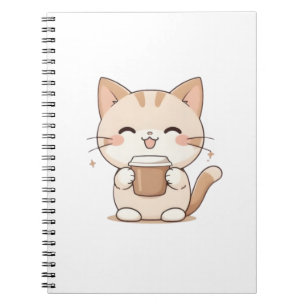 Carnet Chat Mignon Buvant du Café Design Kawaii
