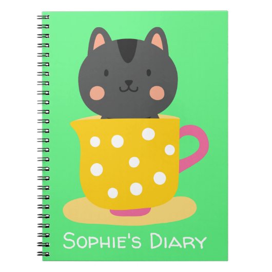 Carnet Chat mignon dans une tasse dessin animé sur fond m (Devant)