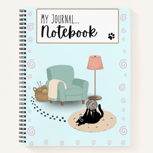 Carnet Chat mignon drôle bleu et noir (Devant)