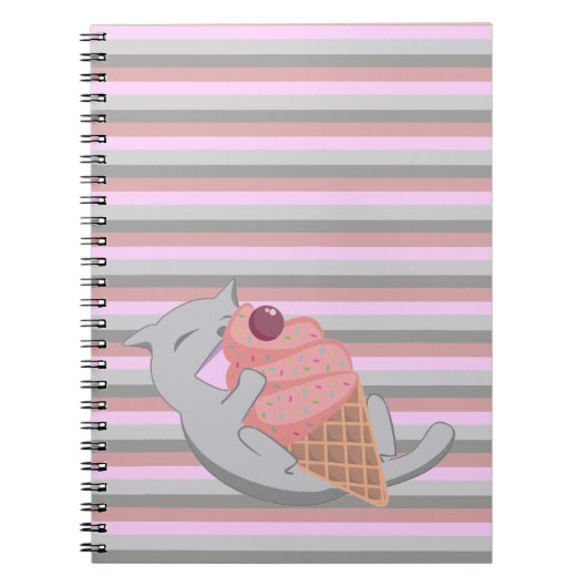 Carnet Chat mignon mangeant de la glace rayée (Devant)