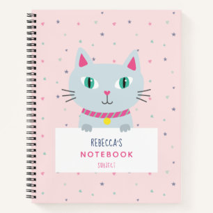 Carnet Chat mignon Nom moderne Rose Personnalisé