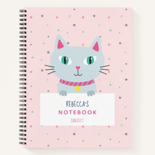 Carnet Chat mignon Nom moderne Rose Personnalisé (Devant)
