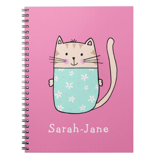 Carnet Chat mignon personnalisé nom rose (Devant)