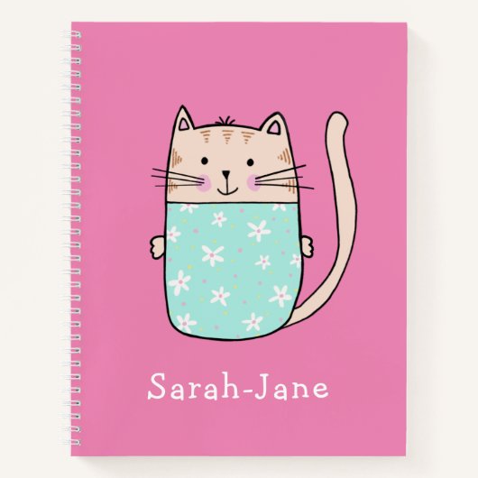 Carnet Chat Mignon Personnalisé Nom Rose (Devant)