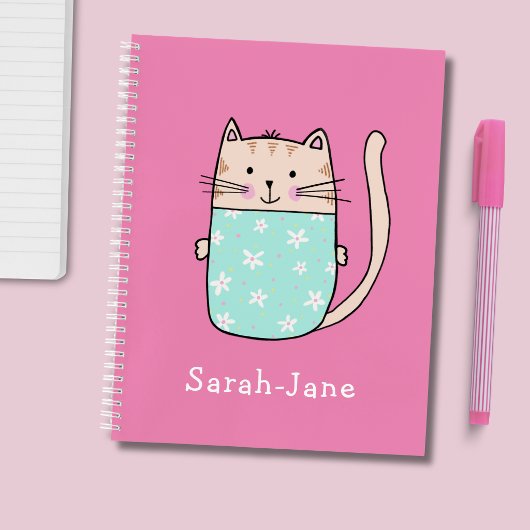 Carnet Chat mignon personnalisé nom rose