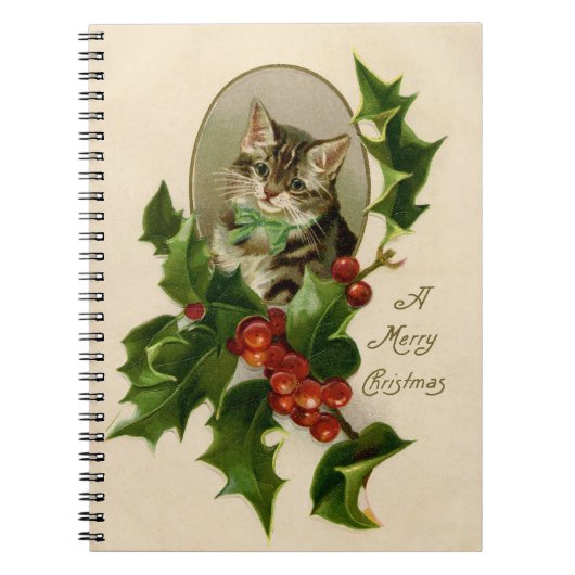 Carnet Chat Noël Joyau Holly Kitten Art antique (Devant)