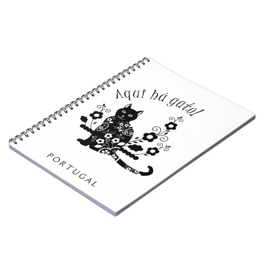 Carnet Chat noir avec fleurs et expression portugaise (Côté gauche)