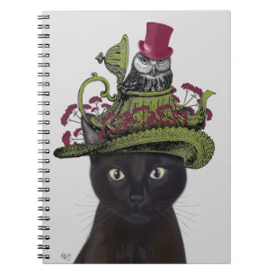 Carnet Chat noir avec théière et hibou