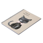 Carnet Chat noir crème noeud rose (Côté gauche)