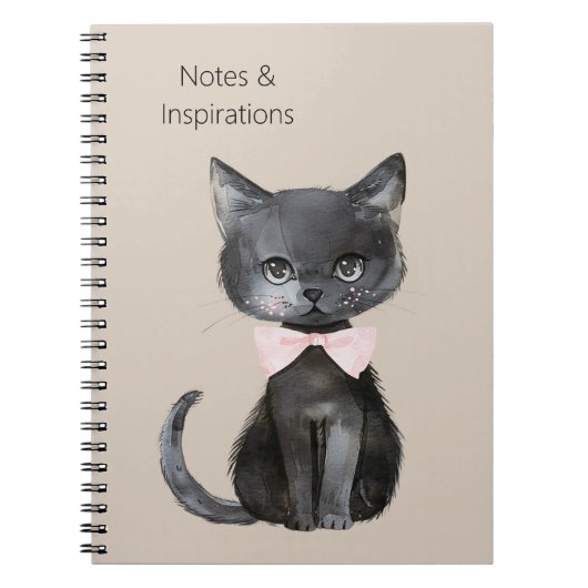 Carnet Chat noir crème noeud rose (Devant)