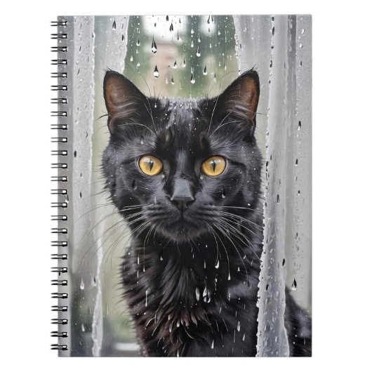Carnet Chat noir dans la fenêtre humide (Devant)