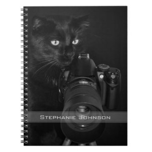 Carnet Chat noir drôle avec l'appareil photo
