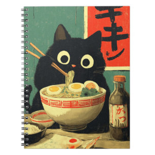 Carnet Chat noir drôle mangeant du Ramen