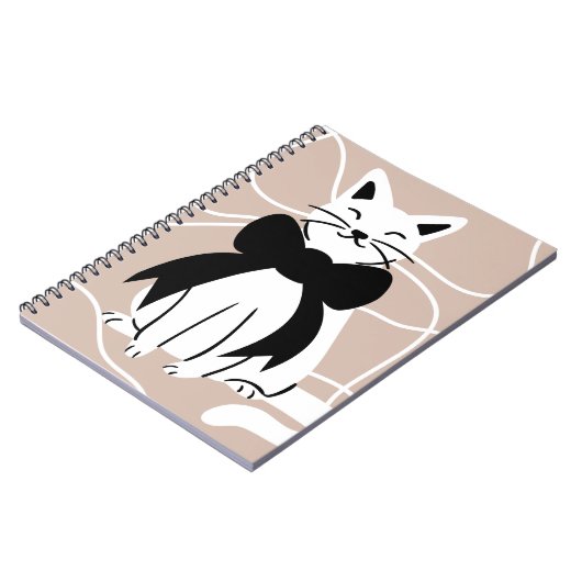 Carnet Chat noir et blanc avec ligne abstraite (Côté gauche)
