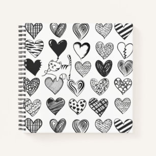 Carnet Chat noir et blanc et Motif de coeur