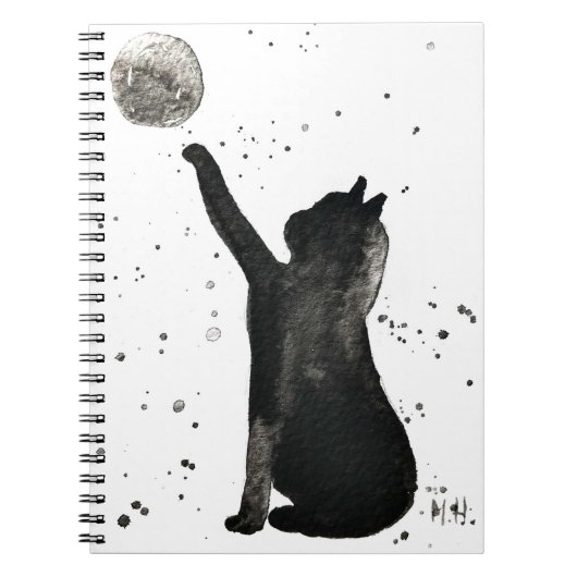 Carnet Chat noir et chaton de lune aquarelle (Devant)
