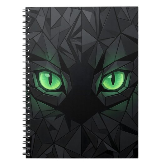 Carnet Chat noir Low Poly avec des yeux verts émeraude (Devant)