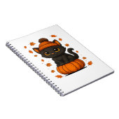 Carnet Chat noir mignon assis sur Citrouille Automne esth (Côté Droit)