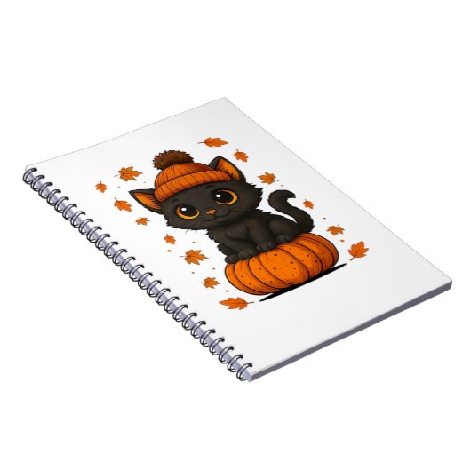 Carnet Chat noir mignon assis sur Citrouille Automne esth (Côté Droit)