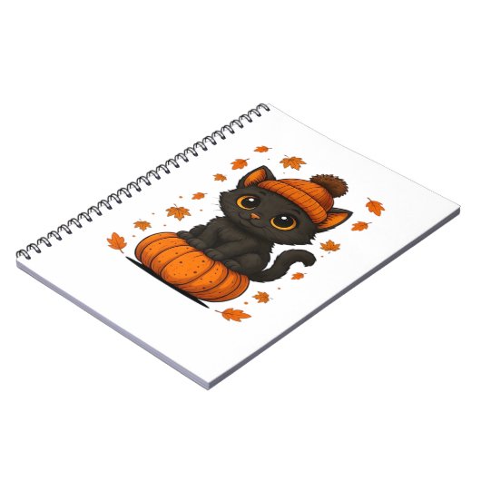 Carnet Chat noir mignon assis sur Citrouille Automne esth (Côté gauche)